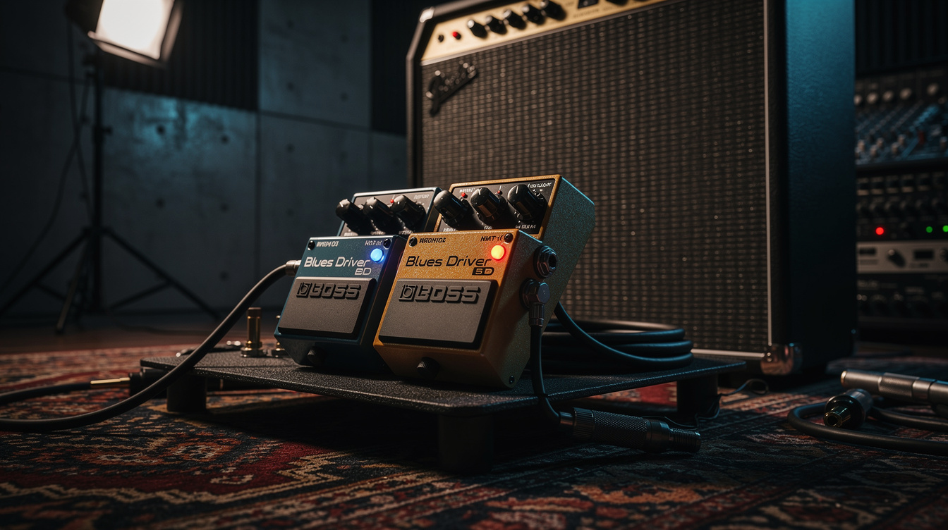 a composition illustrating "Boss Blues Driver BD"