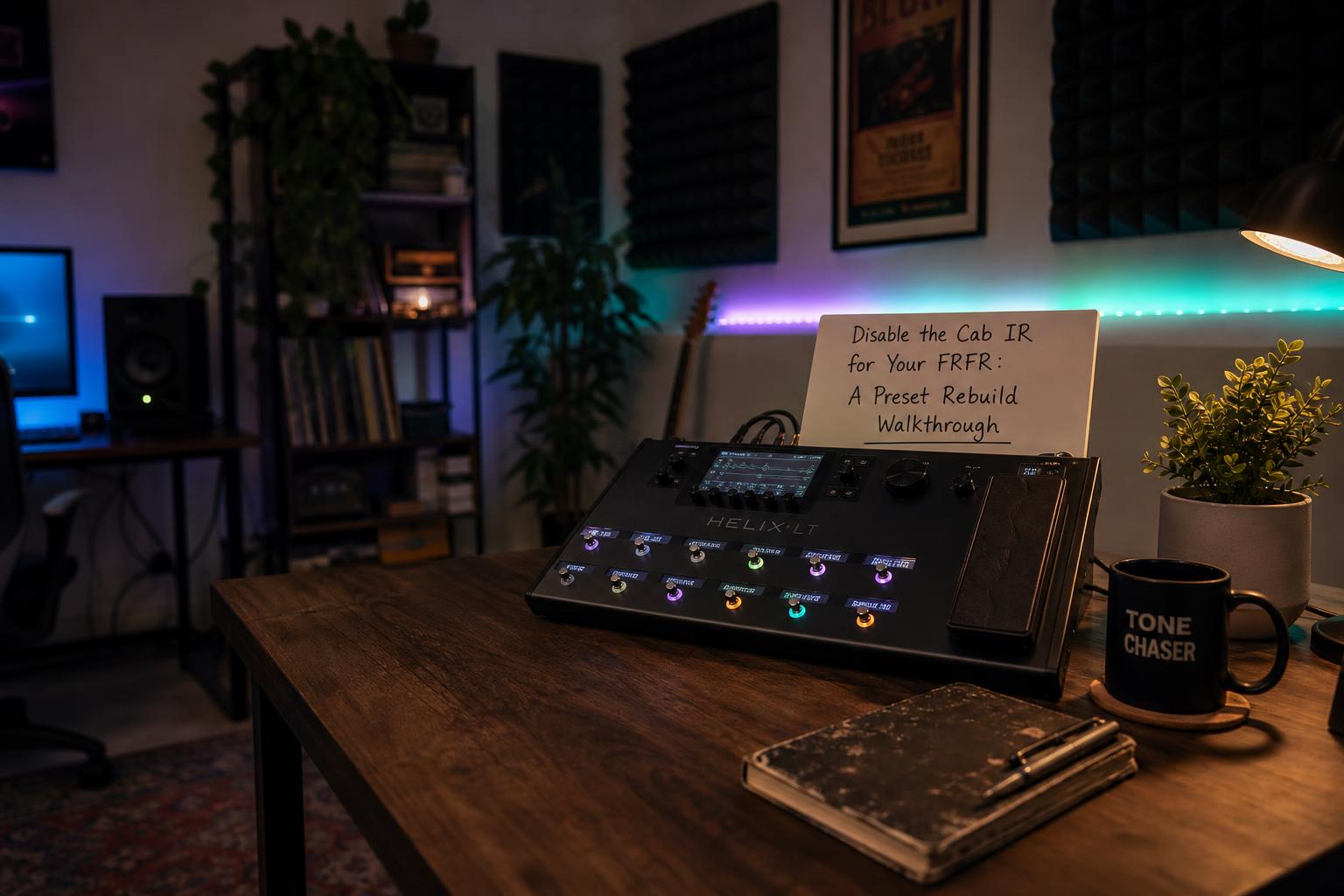 a composition illustrating "Disable the Cab IR for Your FRFR: A Preset Rebuild Walkthrough"