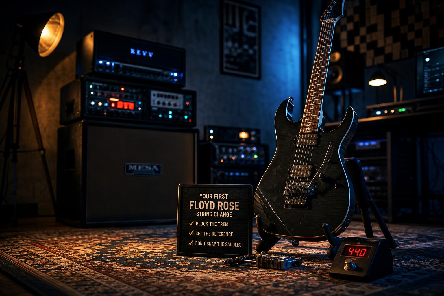 a composition illustrating "Your First Floyd Rose String Change: Block the Trem