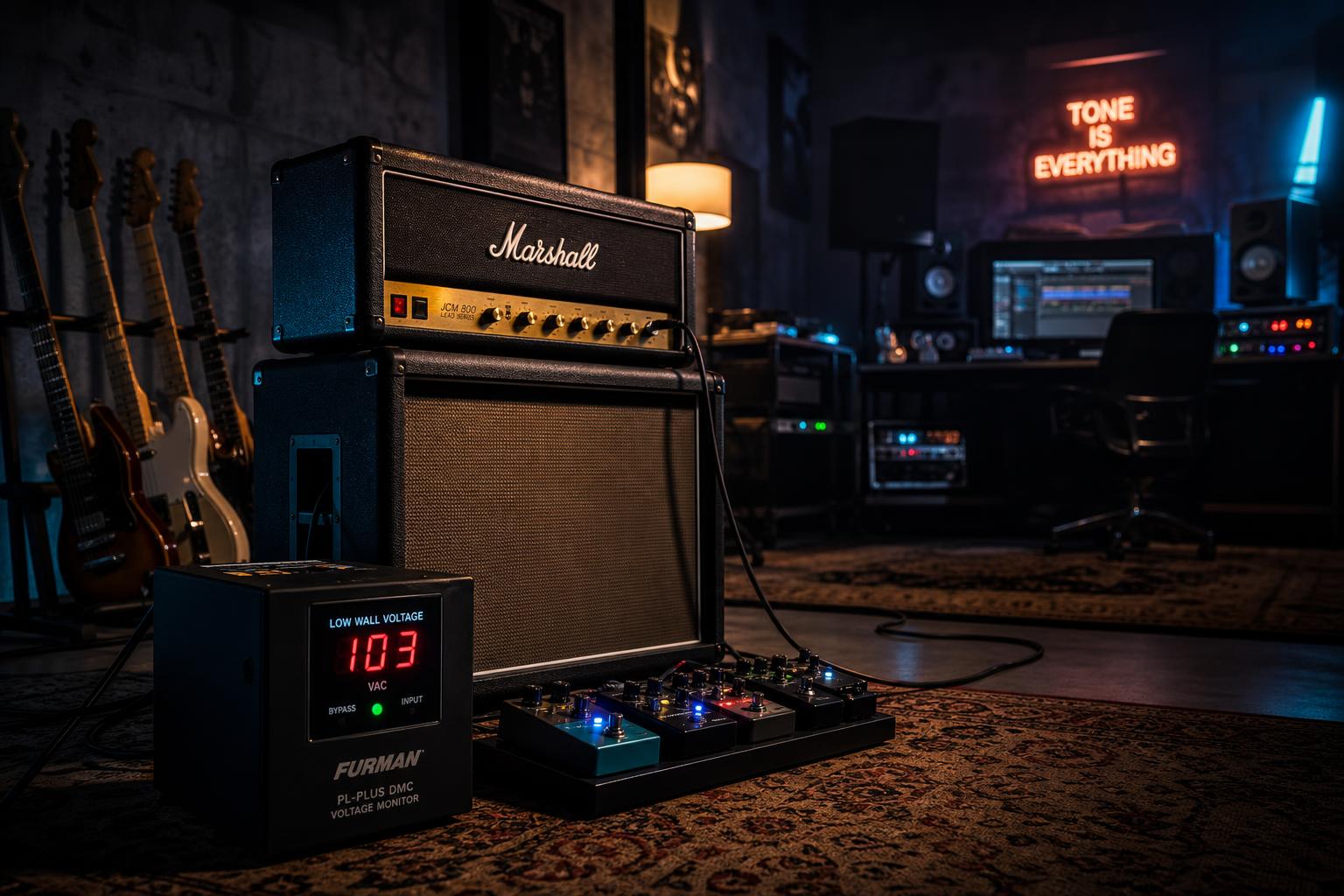 a composition illustrating "Low Wall Voltage at the Venue: Why Your Tube Amp Sounds Different on Tour"