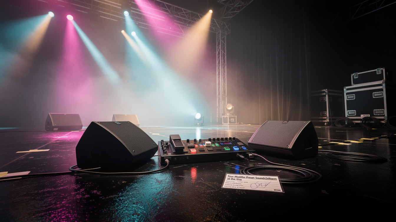 a composition illustrating "Your Modeler Preset Sounds Different at the Gig"
