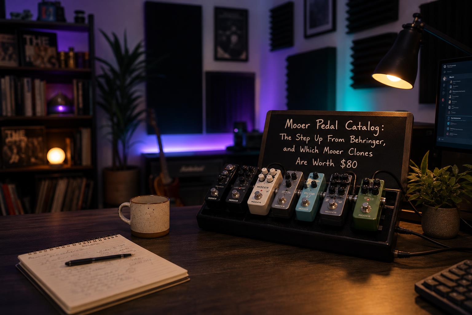 a composition illustrating "Mooer Pedal Catalog: The Step Up From Behringer