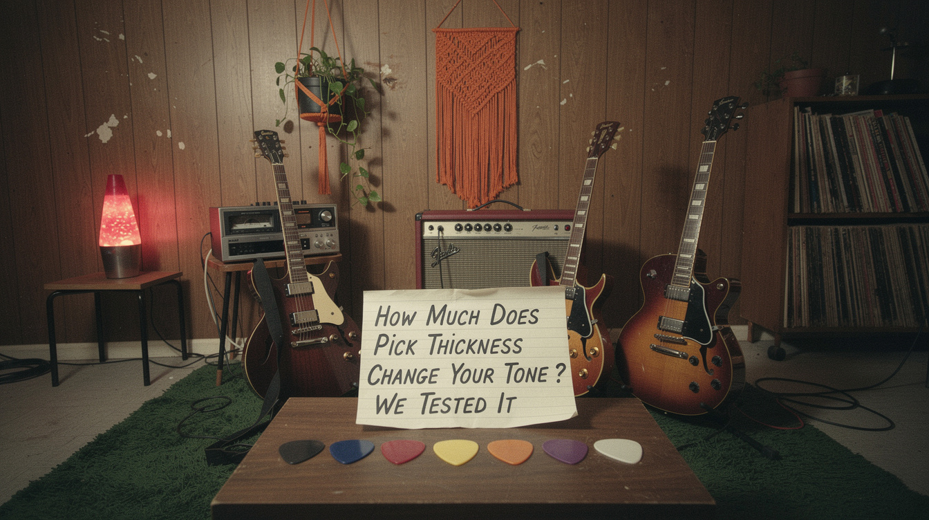 a composition illustrating "How Much Does Pick Thickness Change Your Tone? We Tested It"
