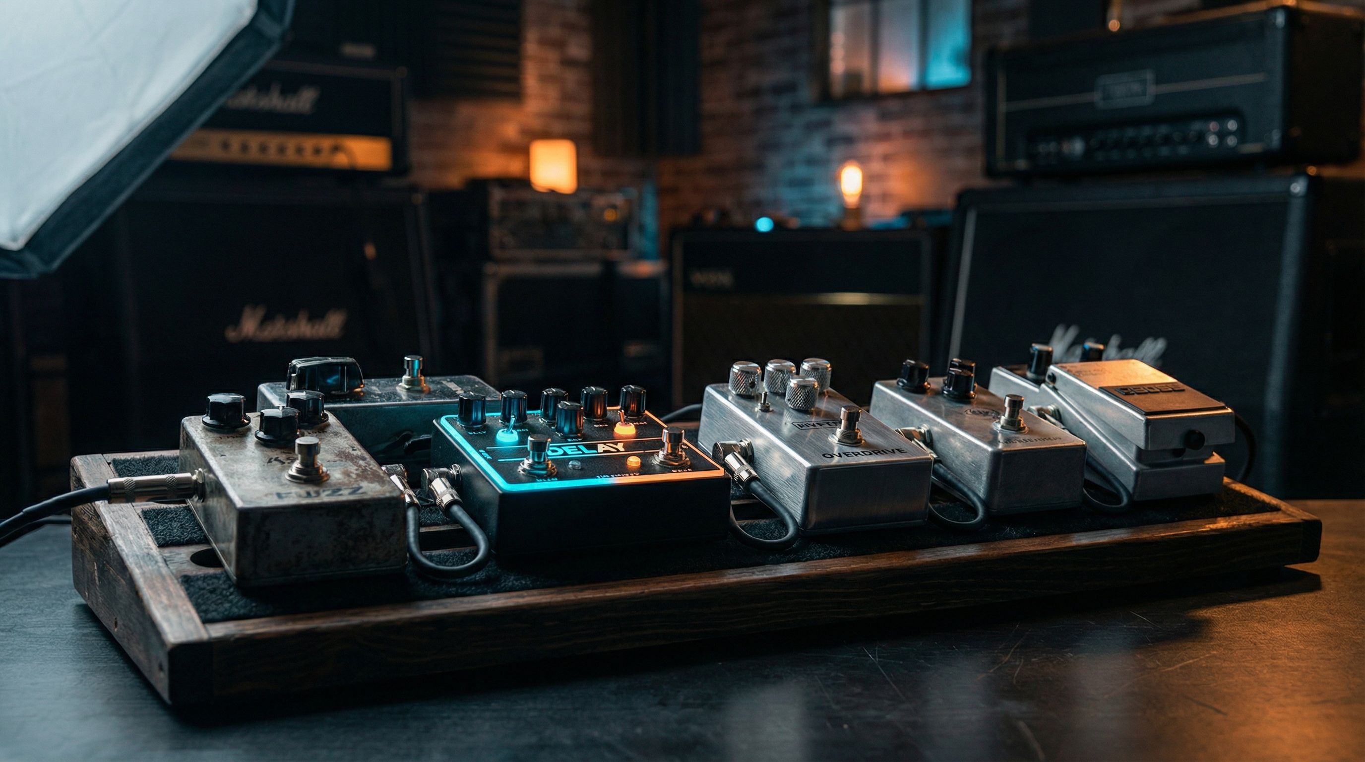 Guitar pedalboard signal chain with buffer pedal and bypass looper — signal chain optimization