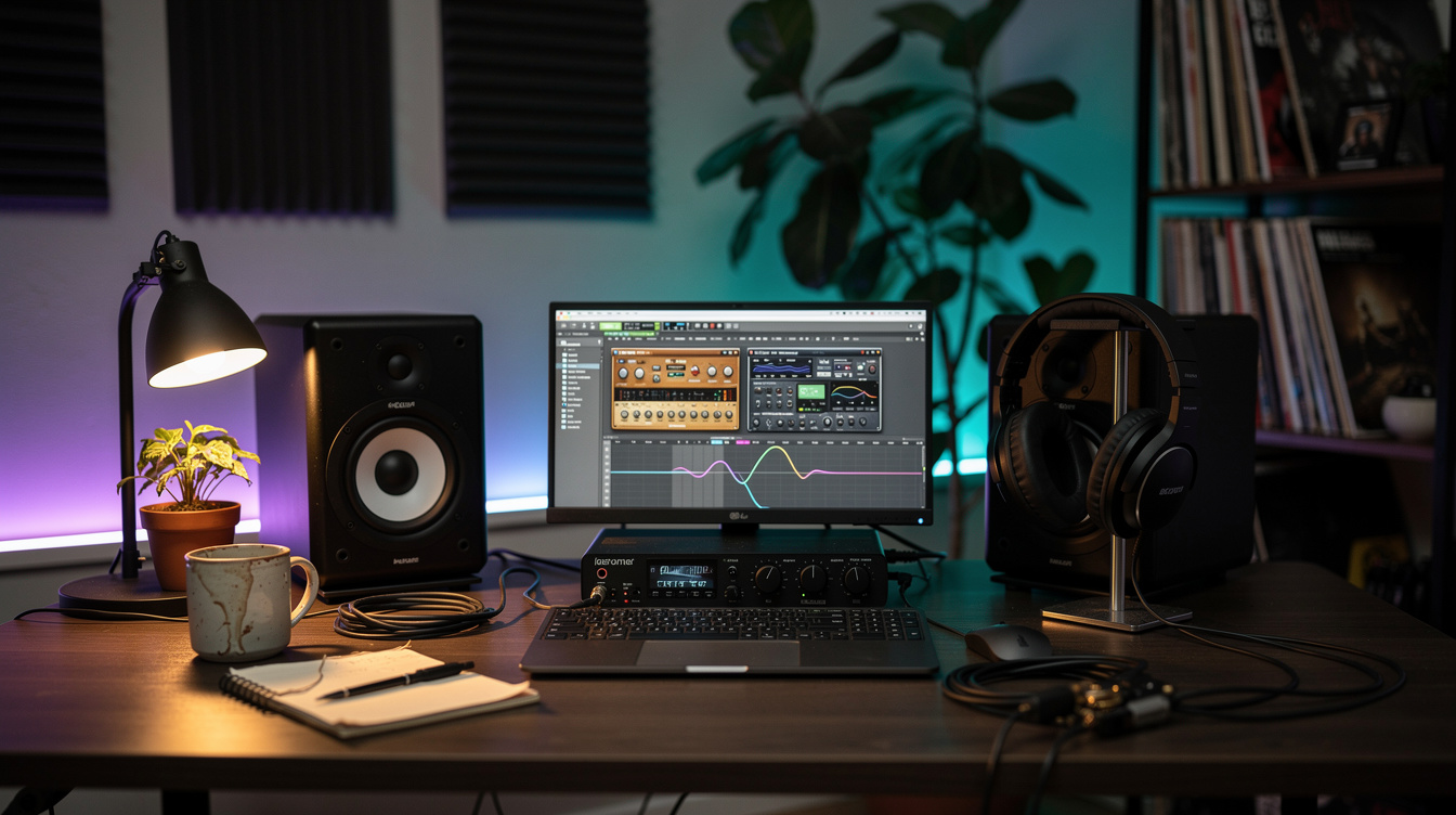 Two amp sim plugins on parallel tracks in a DAW, each with a high-pass and low-pass filter dividing the frequency spectrum between them